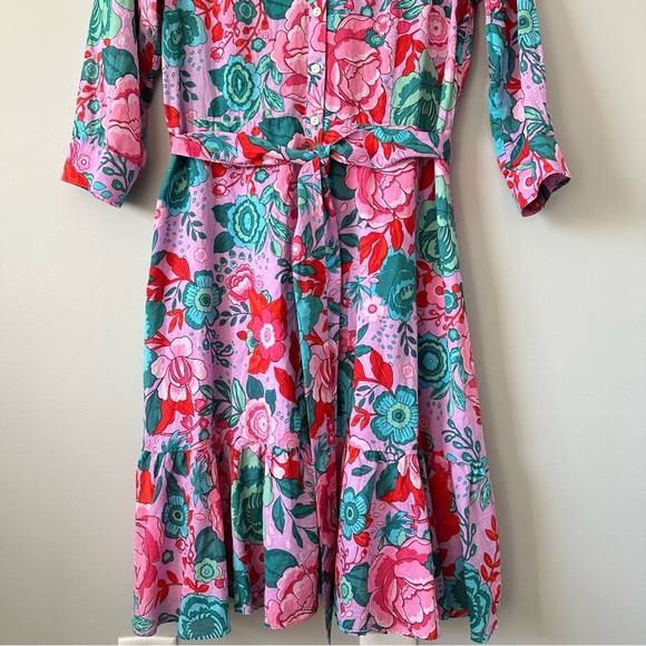 Talbots Petite Midi Shirtdress Button Front Floral Print 100% Cotton Size 8P - Picture 3 of 11